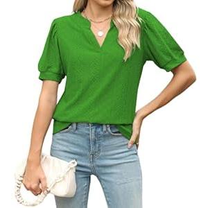 Dressy Tops for Women Business Casual Shirts Short Sleeve Blouses V Neck Summer Clothes Vividgreen S
