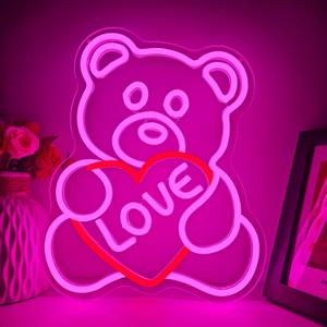 Valentines Day Neon Sign Valentines Teddy Bear Neon Signs for Wall Decor Dimmable Valentines Led Sign Bear Neon Lights for Bedroom Wedding Anniversary Valentines Day Decorations