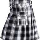 GRAJTCIN Scottish Tartan Kilt for Men Traditional Highland Utility Kilts (Black, XL)