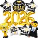 Graduation Party Decorations 2026 Graduation Balloons - 13Pcs Black Gold Graduation Foil Balloons Class of 2026 with Ribbons - Grad Mylar Balloons for Grad Decorations Supplies, College, High School