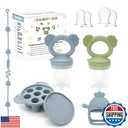 Allruyee Baby Fruit Feeder & Mini Freezer Tray Combo - Baby Teether, Breastmilk Popsicle Molds for Teething Relief, Fresh Food Feeder for Safe Infant Self-Feeding, Extra Food Pouches(Blue)