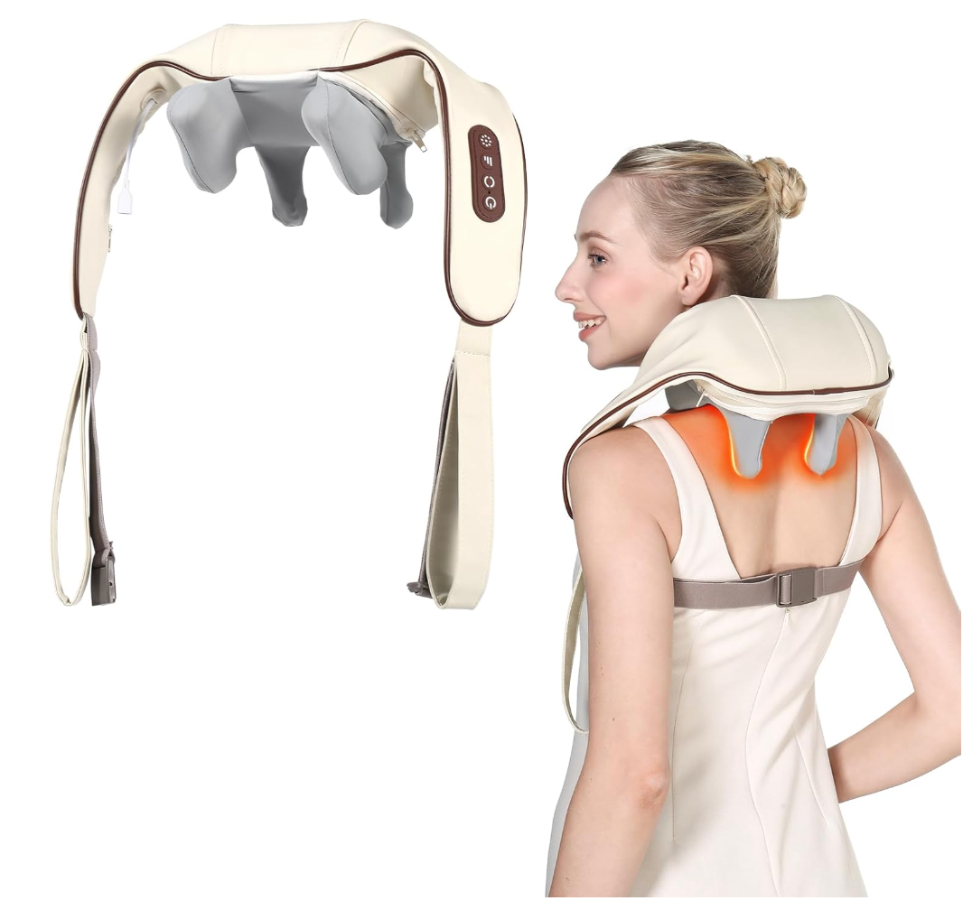 4D Wireless Deep Tissue Kneading Neck Massager with Heating Function, Shiatsu and Shoulder Massager Pillow,Back and Leg Pain Relief, Body Muscle Pain Relief, Perfect Gifts for Men Women. (Off White)