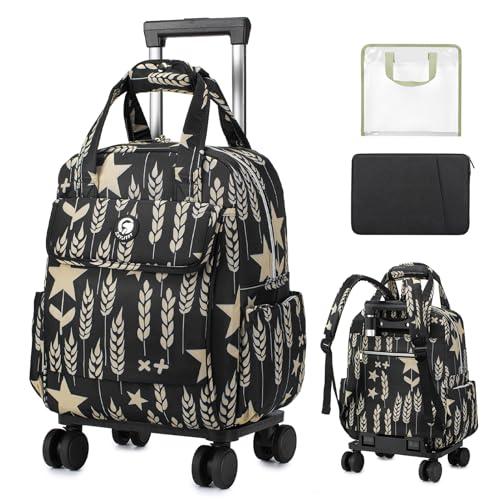 BAGZY 25L Rolling Backpack Waterproof Rolling Teacher Bag with Laptop Compartment Travel Backpack with Wheels Laptop Bag with Wheels Rollings Briefcase for Women Men