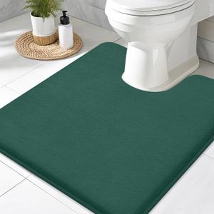 Smiry Memory Foam Toilet Rugs U-Shaped 20x20, Extra Soft Absorbent Non-Slip Contour Bathroom Rugs, Machine Washable Bath Mats for Toilet, Green