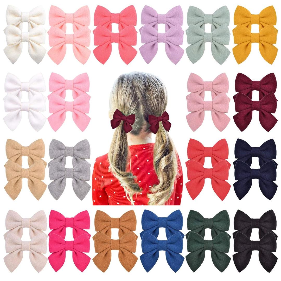 Jollybows 40PCS 2.8" Baby Girls Hair Bows Alligator Clips Woolen Hair Barrettes Hair Accessories for Little Girls Toddlers Teens Kids (1- Light Multi-colored)
