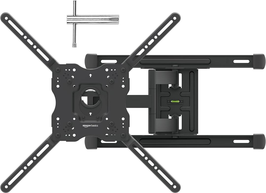 Amazon Basics Full Motion TV Wall Mount with Horizontal Post Installation Leveling for 32 to 86 inch TVs, Black