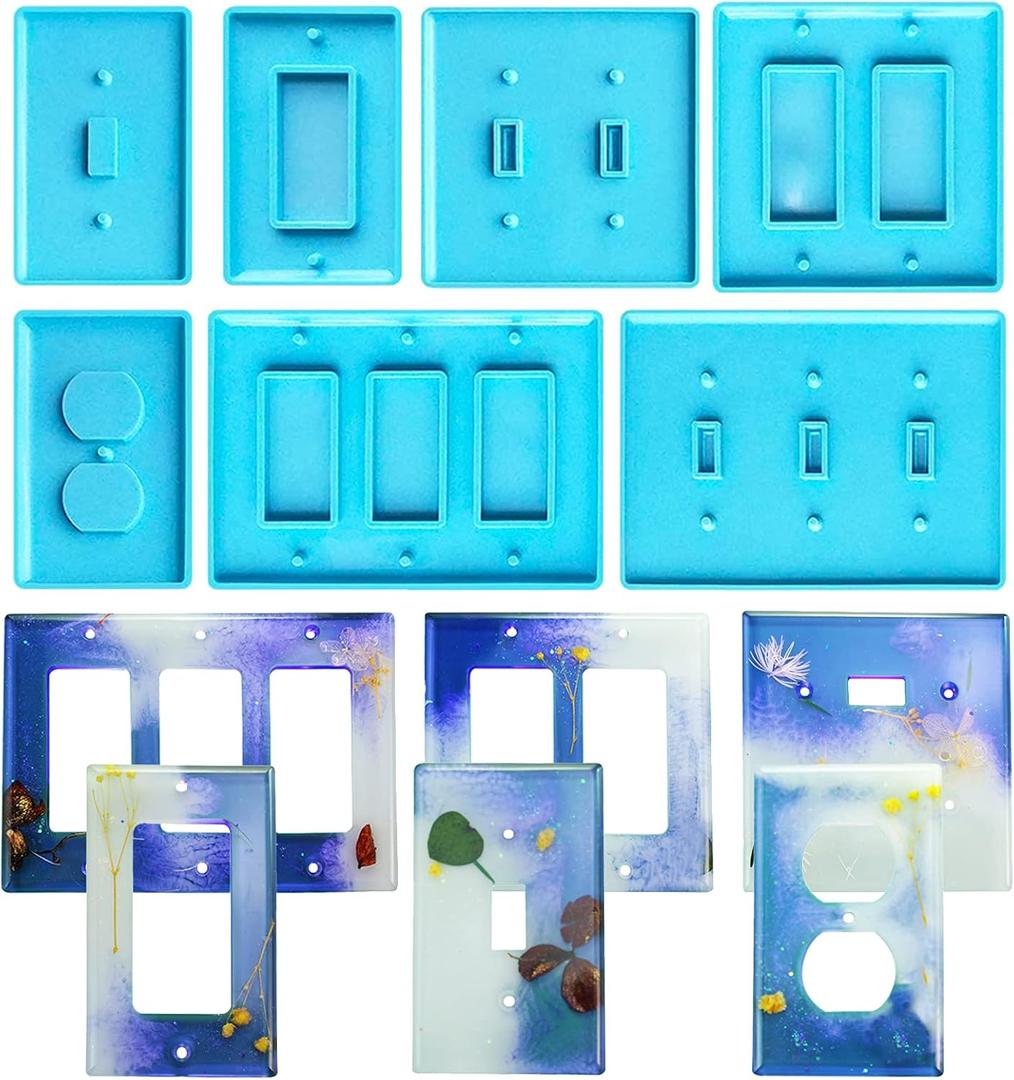 Light Switch Mold Outlet Cover Resin Mold Silicone 7 Pieces Switch Molds Resin Crafts Making Home Decor