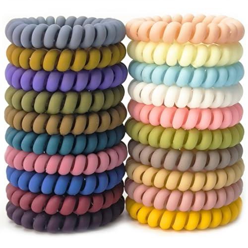 Spiral Hair Ties 20 Pieces No Crease Coil Elastics - No Damage Phone Cord Ponytail Holders, Traceless Plastic Bands, Spiral Bracelets (Mixed Matte Color)