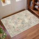 GarveeHome Small Beige Entryway Rug, 2x3 Washable Front Door Rug Indoor Entrance Floral Carpet Non-Slip Low Pile Throw Rugs for Kitchen Floor, Powder Room, Entry, Bathroom, Kids Room