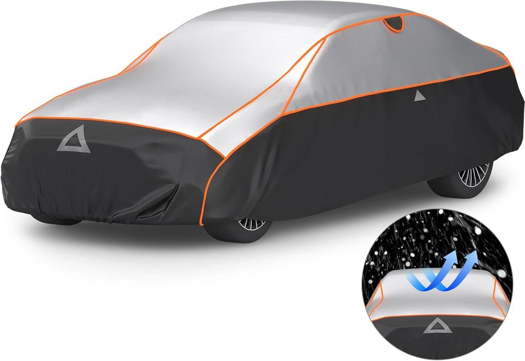 Favoto Hail Protector Car Cover - Sedan Cover Padded Snow Rain Hail Protection for Automobiles Outdoor Heavy Duty with Reflective Stripes Full Car Cover Fits Sedan up to 193"