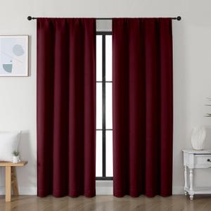 Simplebrand Ava Burgundy Blackout Curtains for Bedroom 72 Inch Length 2 Panels Set, Privacy Thermal Insulated Rod Pocket Window Curtains for Patio French Door Front Door, W40 x L72 Inch