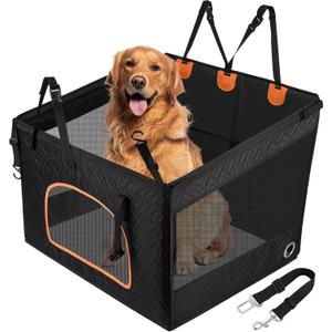 KYG Large Dog Car Seat for Large Medium Size Dogs with Cushion, Waterproof Hard Bottom Car Seat Cover for Dogs with 3 Mesh Windows, Foldable Pet Carseat for Cars/SUVs/Trucks