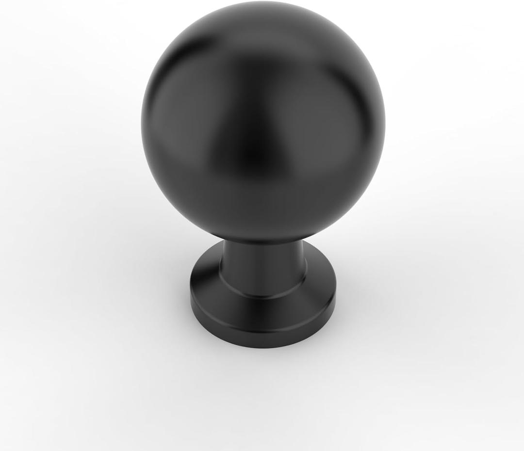 Amerdeco 10 Pack Matte Black Cabinet Knobs Single Hole Cabinet Pulls Round Kitchen Cabinet Knobs Solid Drawer Knobs Dresser Knobs and Pulls for Bathroom Cabinets ZH0041