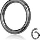 10Pack 1 Inch Metal Spring O Rings Clip Keychain, Round Carabiner Clips Keyrings Snap Hook Buckle, Purse Shoulder Bag Chain Rings Clip Replacement Paracord Keychain Lanyard Leather DIY Crafts (Black)