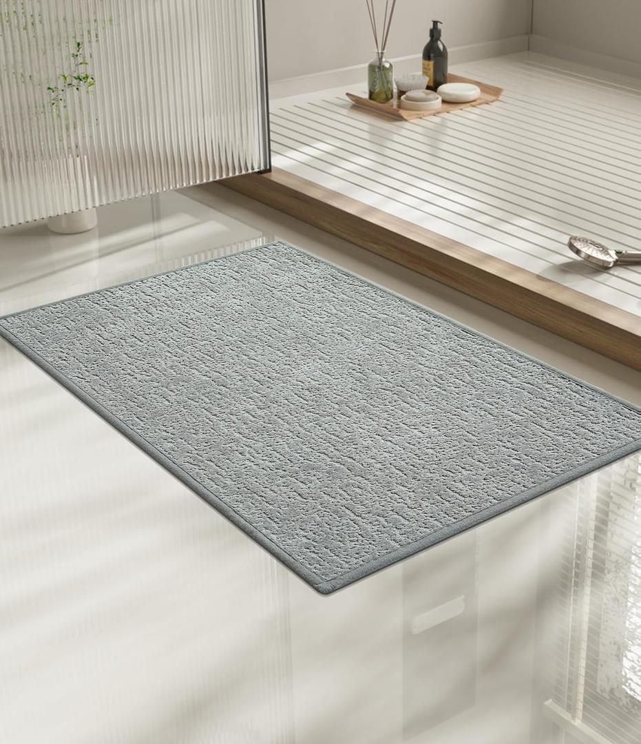 Bathroom Rugs Mat 24x17, Ultra Thin Non Slip Bath Mat Small Quick Dry Absorbent Bath Mat for Bathroom Floor, (Light Grey, 24"x17")
