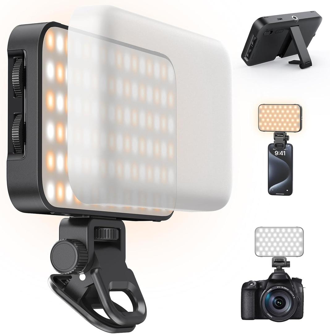 Selfie Light with Soft Diffuser & Built-in Stand  96 LED Rechargeable Clip Fill Zoom Light for Phone, iPhone, iPad, Camera, for Makeup, TikTok, Vlog, and FaceTime Calls