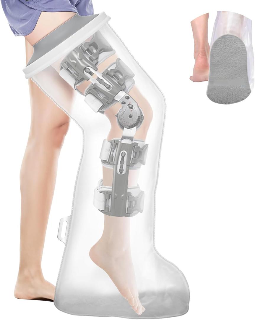 Waterproof Extra Wide Full Leg Cast Cover for Shower after Knee Surgery with Upgrade Non-Slip Bottom, Watertight Cast Protector for Leg Knee Immobilizer/Brace, Bandage Wounds, Walking Boots, Reusable