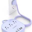 Flat Plug Power Strip, 6ft Purple Flat Extension Cord -3 Outlets 4 USB Ports (2 USBC) 22.5W/4.5A Desktop Charging Station, Power Strip No Surge Protection for Cruise Ship Dorm Room Travel Essentials