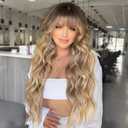 AISI HAIR Blonde Wig with Bangs Long Wavy Synthetic Wig for Women with Daily Party Use