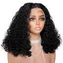 ijoy Burmese Curly Human Hair Wig 13x4 Lace Front Wigs 180 Density Pre Plucked Brazilian Tiny Knots 18 Inch Lace Frontal Wig Natural Black Blend Curly (Black (Little little darker than natural color, More elegant)