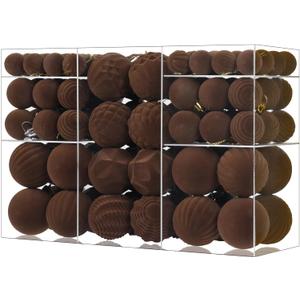 100Ct Brown Velvet Christmas Ornaments for Tree, Shatterproof Flocked Christmas Ball Ornaments Plastic Assorted Xmas Decorations Bulk Set with Pre-Tied String for Holiday (Brown)