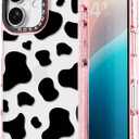 Compatible for iPhone 16 Case Cute - Durable Shockproof 6.6 ft Drop Impact Phone Case - Glitter Pink Funny Milk Cow Print Design for iPhone 16 6.1"
