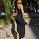 DAAWENXI Women's Sexy Sleeveless Ruched Slit Midi Dress Halter Mesh Bodycon Party Club Dresses