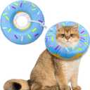 Cat Cone Collar Soft, Adjustable Cat Recovery Collars Kitten Cones to Stop Licking, Cute Donut E Collar After Surgery, Anti-Lick Wound Healing Elizabethan Collar for Kittens(Donut Blue, Medium)