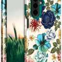 Hocase for Galaxy A26 5G Case, Heavy Duty Shockproof Protection Soft Silicone Rubber Bumper+Hard Plastic Hybrid Protective Case for Samsung Galaxy A26 5G (6.7" Display) 2025 - Teal Flowers