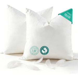 APSMILE Organic Cotton Goose Feather Down Plus Throw Pillow Inserts, 18x18 Inch Set of 2, Soft Supportive Square Decorative Pillow Forms for Couch, Sofa, Bed
