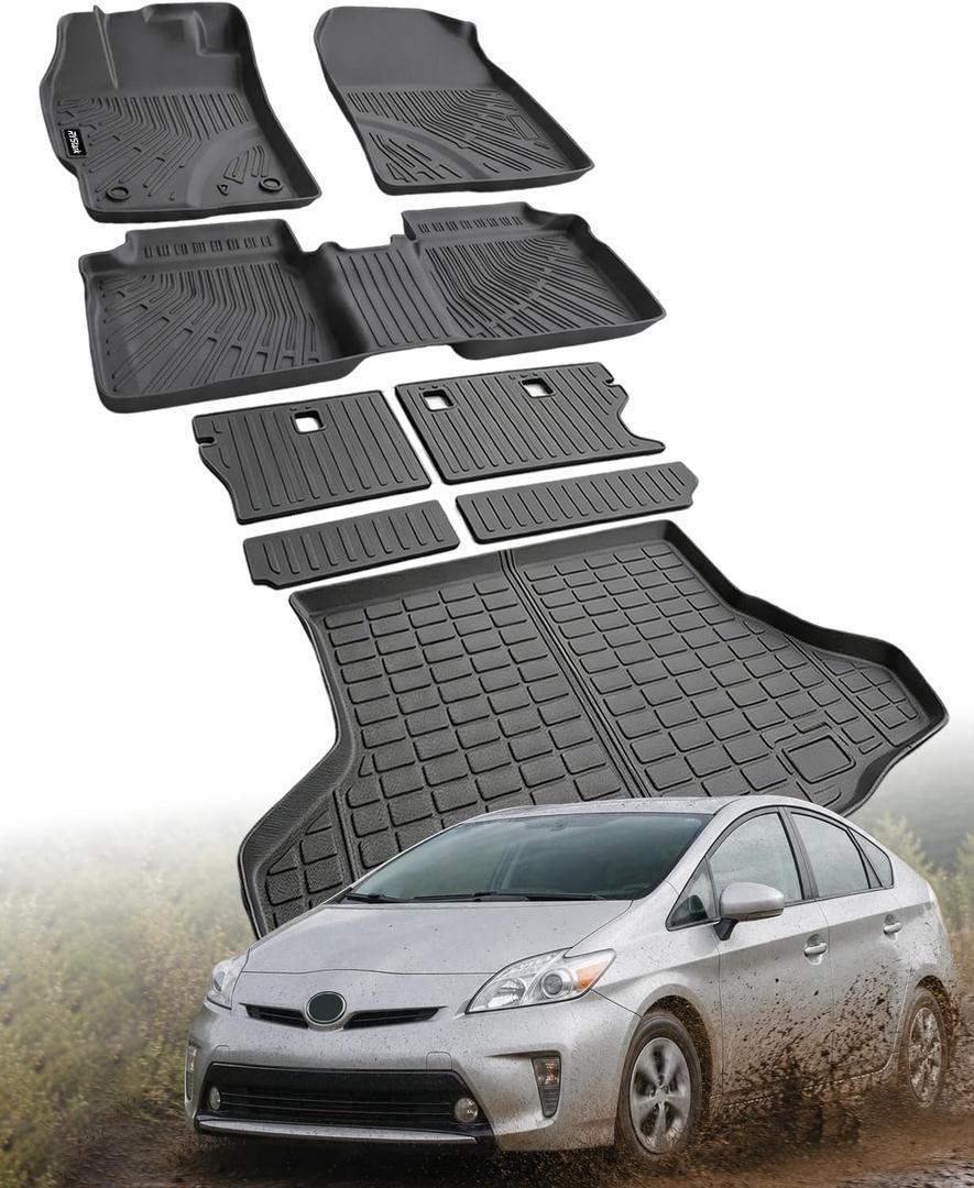 Naibeve Floor Mats for 2010-2014 Toyota Prius - All Weather Custom for Toyota Prius Floor Mats & Cargo Mat & Backrest Mats Waterproof Interior Accessories