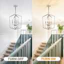 WJShome 18.1" Silver Chandelier, 4-Light Farmhouse Foyer Lighting Fixtures, Modern Hanging Ceiling Lantern Pendant Light, for Dining Room, Kitchen Island, Hallway, Entrance, Staircase