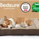 Bedsure SupportMax Orthopedic Dog Bed Medium Size Dog - Extra Thick Supportive Medium Dogs Beds with Waterproof Washable Cover, Comfort Pet Bed Sofa with Soft Sherpa and Nonskid Bottom, Brown, 35"
