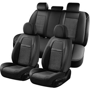 Coverado Car Seat Covers Full Set, Nappa Leather Black Seat Covers for Cars, Waterproof Car Seat Protector, Car Seat Cushion, Front and Rear Seats Universal Fit for Most Vehicles