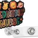 Pediatric Nurse Badge Reel - Retractable Glitter Holder with Alligator Clip, Funny Lion Monkey Design, Perfect for Nurse Appreciation or Week Gift (Pyx165)
