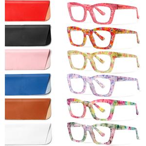 6 Pack Oprah Style Reading Glasses for Women Blue Light Blocking Computer Square Readers with Spring Hinge (Mix Color-6, 1.75, x)