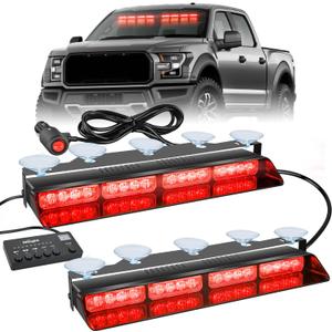 Nilight 32LED Red Emergency Dash Strobe Lights with Controller Suction Cups Warning Hazard Interior Front/Rear Windshield Deck Split Light Bar for Trucks Construction Vehicles