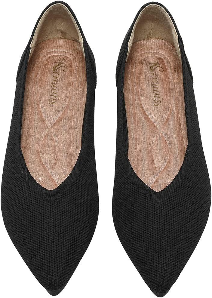 Semwiss Women's Ballet Flats Comfortable Casual Dressy Shoes,Work Flats Office Shoes Pointed Toe Leopard Flats (9, Black)