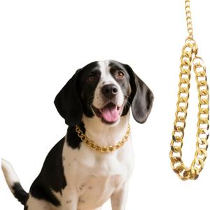 Gold Dog Chain Necklace Collar,Fashionable Cuban Link, Adjustable, Lightweight & Durable Metal Decoration (Gold, 17" (Neck Fits 16"-20"))