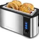Elite Gourmet ECT-3100 4-Slice Long Slot Toaster | Extra Wide Slots for Bagels, Sourdough & Texas Toast | 6 Browning Settings | Reheat, Defrost & Cancel | Built-In Warming Rack | Stainless Steel