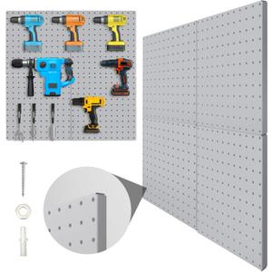 Peg Board, 4 Pack Metal Pegboard Panels Grey Pegboards Wall Organizer with Bent Frame Large Heavy Duty Peg Board for Walls Home, Garage Tool Storage, Office Organization, Craft Room, Kitchen (Gray)