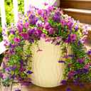 Fanfantoey Artificial Flowers for Outdoors Fake Hanging Decoration, Realistic Plants, UV & Fading Resistant Silk Flower for Spring Porch Patio Balcony Planter Yard (3, Purple Fuchsia)