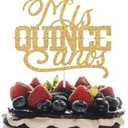 Pack Of 2 Mis Quince Anos Cake Topper, Feliz 15 Anos, Happy 15th Birthday Party Decorations, Mis Quince Decor, Cheers to 15 Years Birthday Decor Gold Glitter
