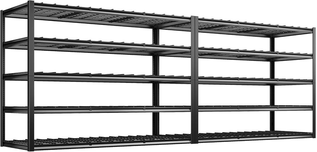 REIBII 60" W Garage Shelving Heavy Duty Metal Shelving 3000LBS Storage Shelves Adjustable Metal Shelves for Industrial 5 Tier Garage Shelves for Basement Pantry Warehouse 60" W x 24" D x 72" H 2 Pack