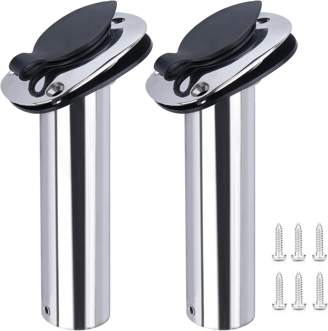 Hoffen 2Pcs Boat Stainless Steel Fishing Rod Holder Flush Mount 15/30/90 Degree with PVC Cap,Inner Tube and Gasket