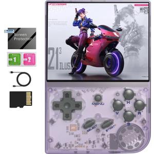 RG35XX 2024 Retro Gaming Consoles with 64GB Card rg35xx Handheld Game Console 3.5 inch IPS Screen Linux System Classic Emulator Hand Held Gaming Console Support HD TV Output Purple