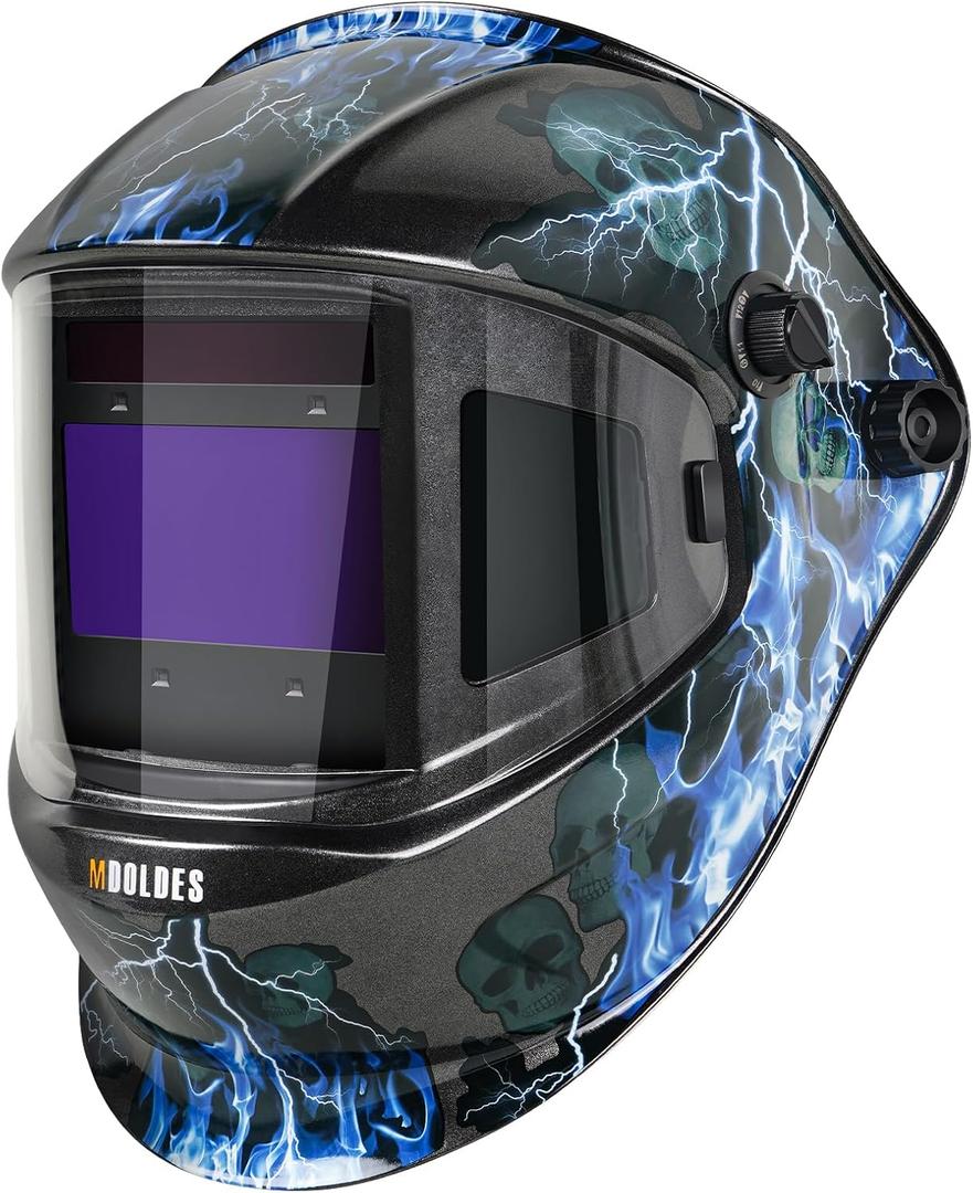 MDOLDES Large Angle True Color Solar Automatic dimming Welding Helmet, 4 arc sensors with Wide Shading Range of 4/5/9-13, Welding mask Suitable for TIG MIG ARC Welding mas (Lightning)