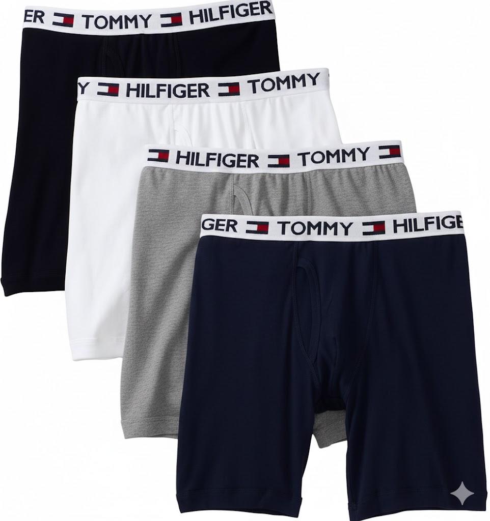 Tommy Hilfiger mens Underwear Cotton Classics Megapack Boxer Brief - Size M, Pack of 4, Black, Blue, White, Grey.