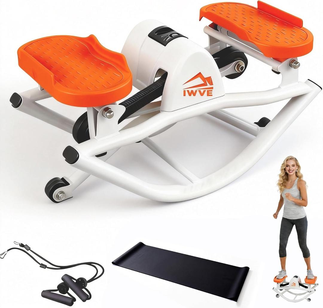 Rocking Steppers for Exercise at Home, the Rock Stepper Side to Side Stepper with 3D Motion & Resistance Bands for Full Body Cardio Workout, Quiet Low-Impact Stair Stepper, 380LBS Loading Capacity