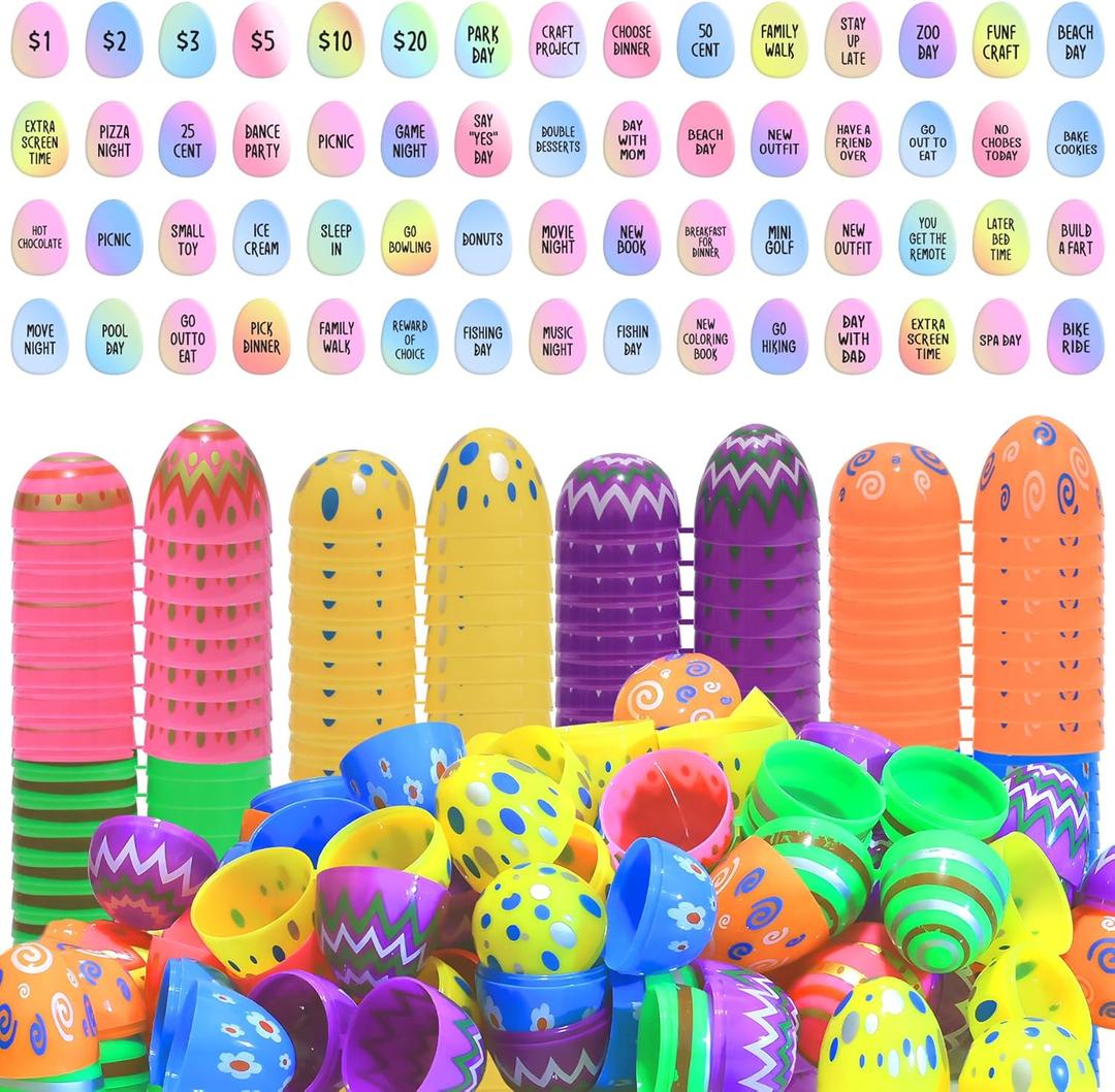 Easter Egg Fillers Easter Reward Tokens, Easter Prizes Stuffers Coins, Family Night Tokens Set of 60 Easter Egg Tokens Reward and 60 Colorful Fillable Easter (Egg -color)